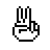 Peace menu bar icon, a pixel-art peace-sign hand